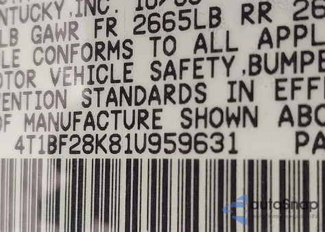 2001 Toyota Camry Xle V6 from USA, damaged, VIN 4T1BF28K81U959631